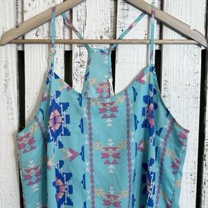 Lush Aztec Print Boho Sundress Size Large Lightweight Blue Pink Sleeveless Dress